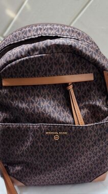 Michael Kors Brown MK Logo Backpack with Tan Trim